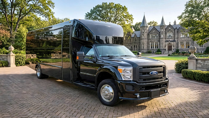 The black Ford F-550 Party Bus