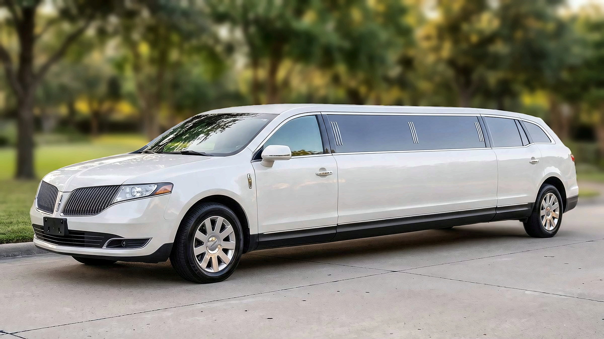 A white Lincoln MKT Stretch limousine prepared for a birthday celebration in Toronto