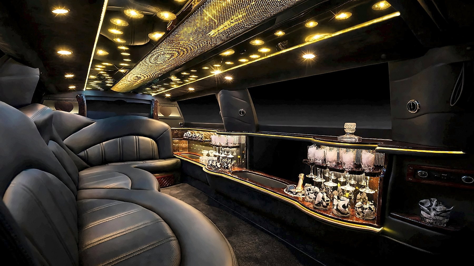Interior of the Lincoln MKT Stretch with the cabin lighting set to gold