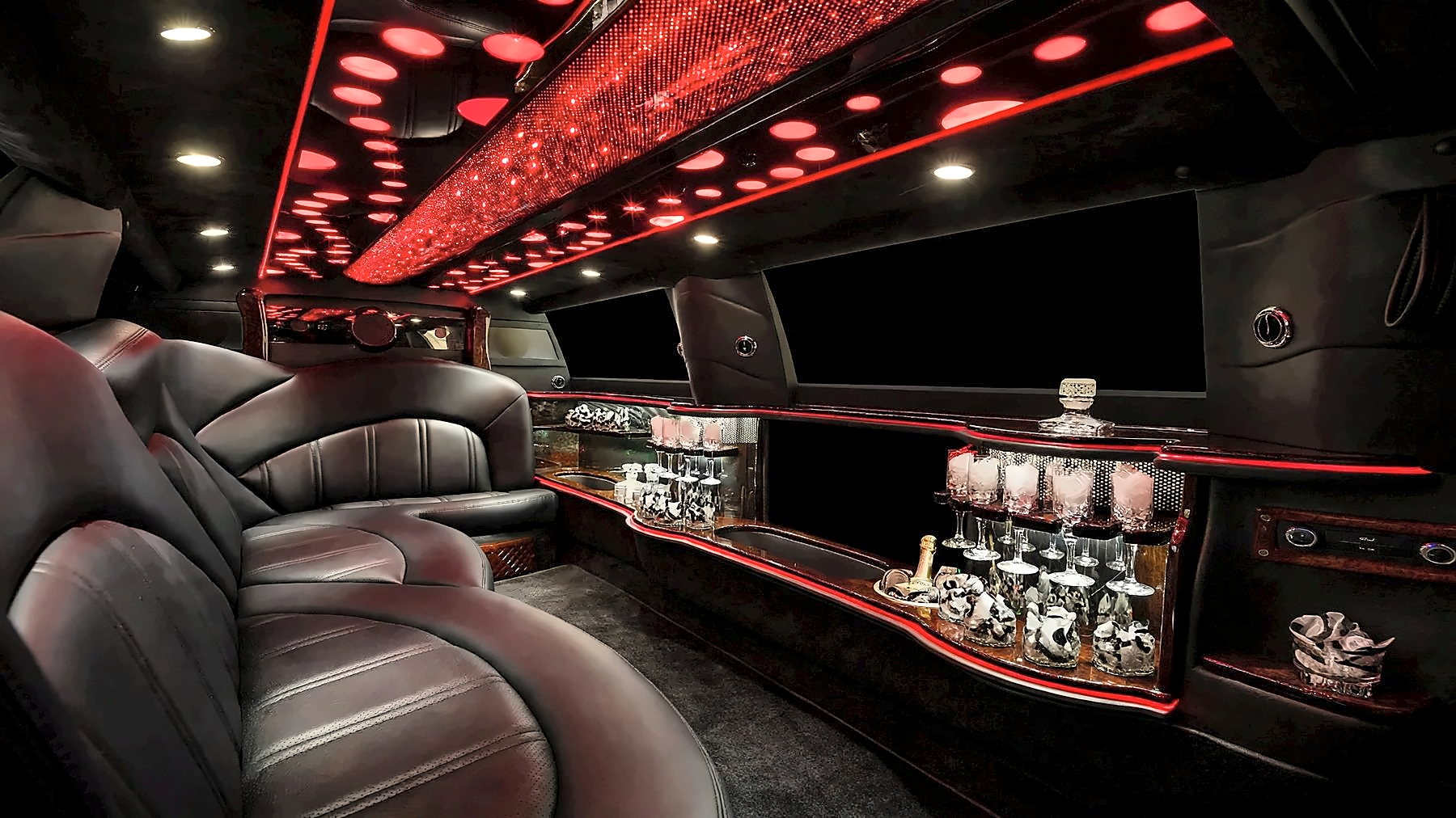 Interior of the Lincoln MKT Stretch with the cabin lighting set to red