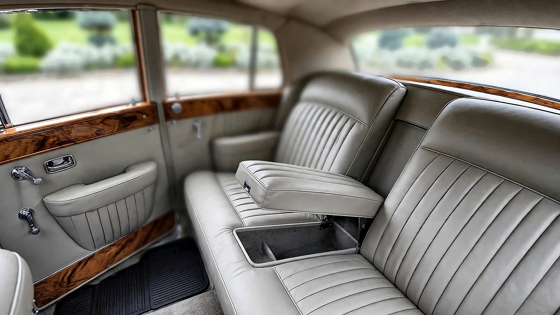 The rear leather seating of the 1959 Rolls-Royce